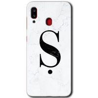 Samsung Galaxy A20 Kılıf Baskılı Kapak - Beyaz Mermer Desenli Ş Harfi + 5D Tam Kaplayan Cam
