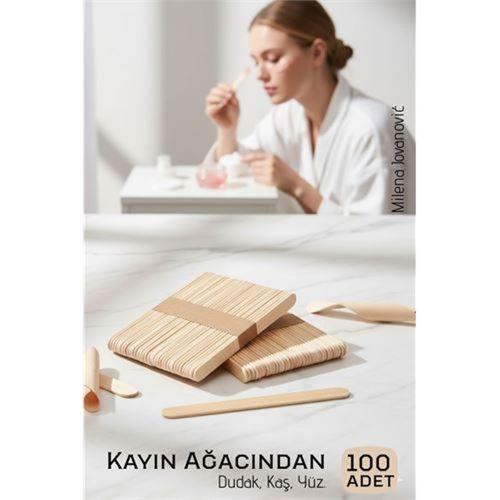 Ahşap Yüz ve Kaş Ağda Spatulası 100 Adet - Ultra Pürüzsüz Profesyonel Makyaj ve Maske Çubuğu 719424