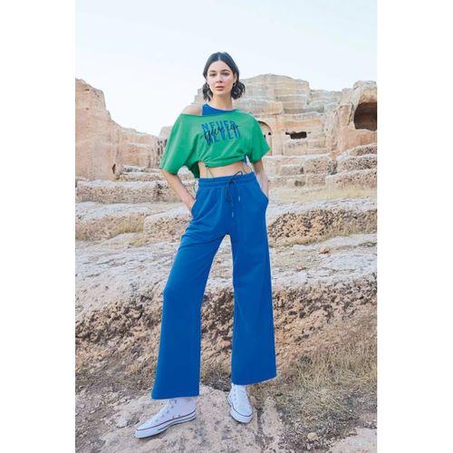 Kısa Kollu "never Give Up" 3'lü Crop Eşofman Takımı