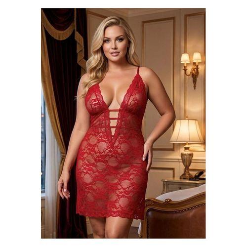 Kırmızı Dantelli Transparan Mini Gecelik