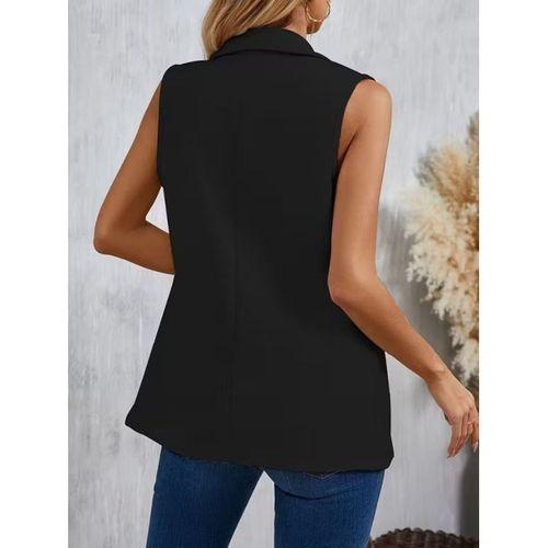 Kadın Kolsuz Yakalı önden Tek Düğmeli Atlas Ceket