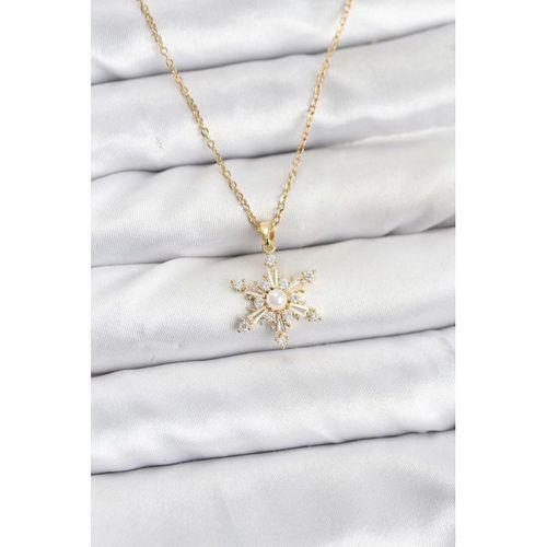 316L Çelik Zincir Gold Renk Kar Tanesi Model Zirkon Taşlı Kadın Kolye