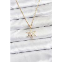 316L Çelik Zincir Gold Renk Kar Tanesi Model Zirkon Taşlı Kadın Kolye