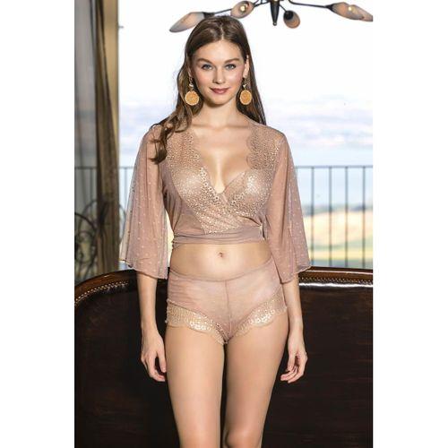 Transparan Bolero, Sütyen Ve Boxer Takım Cappucino