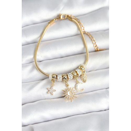 Pirinç Gold Renk Ay ve Güneş Charmlı Kadın Bileklik