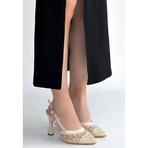 Ceta Bej Cilt Tül Detaylı Topuklu Ayakkabı