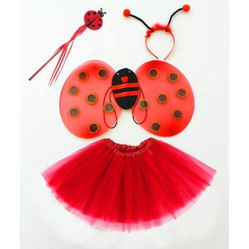 Kırmızı Uğur Böceği Ateş Böceği Kostüm Seti - (Tütü, Kanat, Taç, Asa)