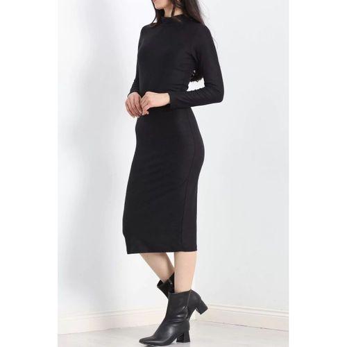 pilelistore Dik Yaka Likralı Süet Elbise Siyah