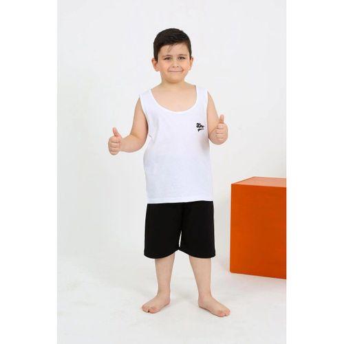 Erkek Çocuk Sıfır Kol Şortlu Beyaz Penye Pijama Takımı