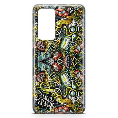 Huawei P40 Kılıf Elektrikli Araba Doodle Arka Kapak Koruma Desenli Full Koruyucu