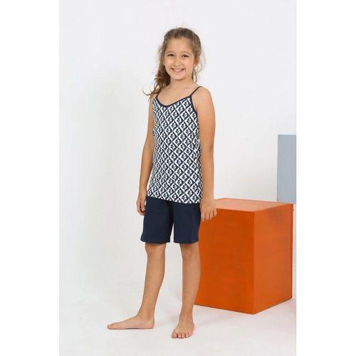 Kız Çocuk İp Askılı Şortlu Penye Lacivert Pijama Takım