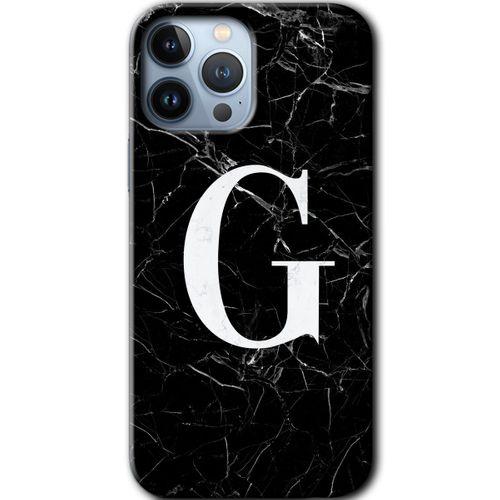 iPhone 13 Pro Max Kılıf HD Desen Baskılı Arka Kapak - Siyah Mermer Desenli G Harfi