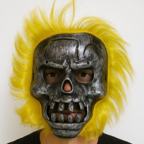 Wild Skull - Metalik Renk Kafatası Sarı Saçlı İskelet Maske