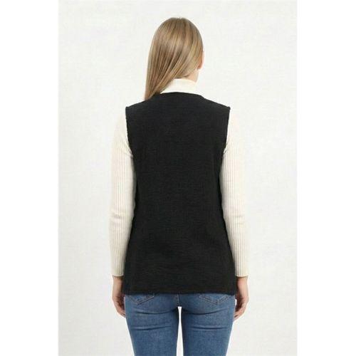 Kolsuz Tuğba Çift Taraflı Otantik Kısa Pazen Kışlık Yelek Siyah Syh