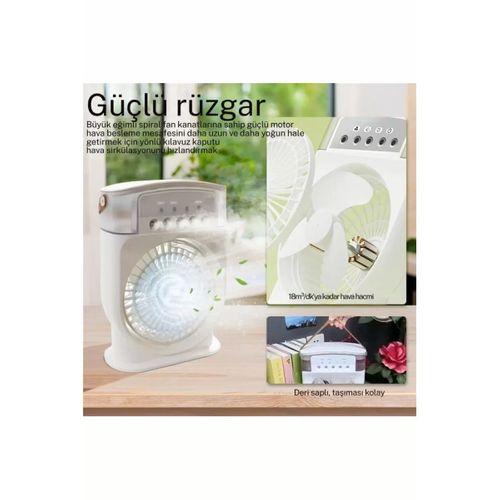 Şarjlı 600 Ml Su Hazneli Taşınabilir Masaüstü Vanilatör  Güçlü Fan Ve 2000 Mah Pil Beyaz