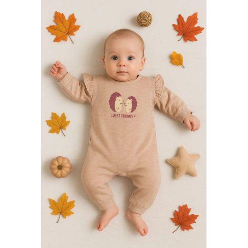 Kirpi Nakışlı % 100 Pamuk Kız Bebek Tulum