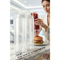 2'li Sos Şişesi, Ketçap Mayonez Hardal ve Zeytinyağı Şişesi Seti - 700 ml Sızdırmaz Kapaklı Profesyonel Mutfak Dispenseri