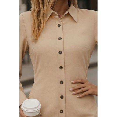 Kadın Uzun Kollu Gömlek Yaka önden Düğmeli Yanlardan Büzgülü Kısa Aerobin Elbise