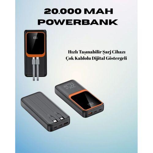 20000 Mah Powerbank | Çok Kablolu, Dijital Göstergeli, Yüksek Hızlı Şarj Cihazı