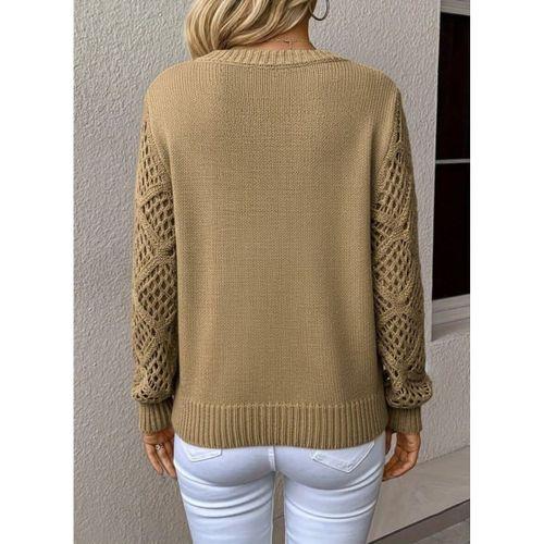 Kadın Uzun Kollu V Yaka Kol Delikli Baklava Desen Detaylı Triko Kazak