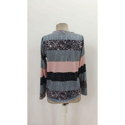 Kadın Uzun Kollu Yakadan Düğmeli çizgili Desenli Süprem Bluz