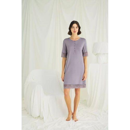 Dantel Detaylı Kısa Kollu Ve Önü Düğmeli Gecelik