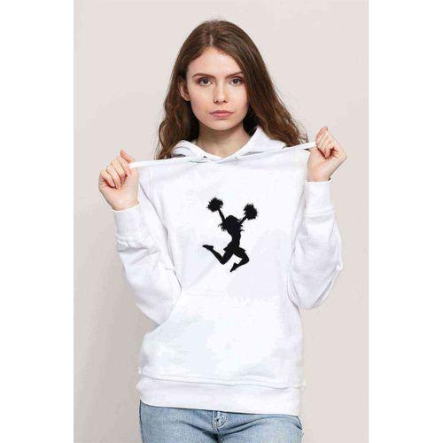 Silhouette Cheerleading Baskılı Beyaz Kadın Kapşonlu Sweatshirt