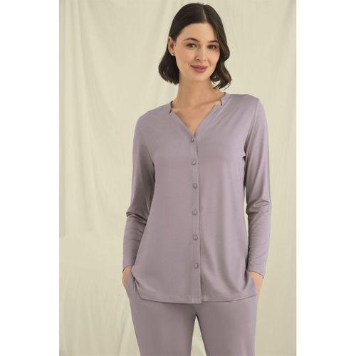 Uzun Kollu Düğmeli V Yaka Pijama Takımı