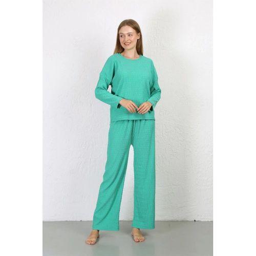 Kadın Bürümcük Kumaş Pijama Takım Yeşil