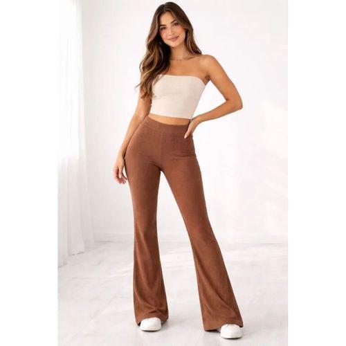 Fitilli Kaşkorse İspanyol Paça Tayt Yüksek Bel Esnek Günlük Rahat Pantolon - Kahverengi