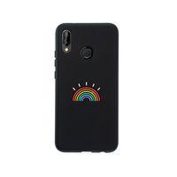 Huawei P20 Lite Gökkuşağı Desenli Premium Silikonlu Siyah Telefon Kılıfı