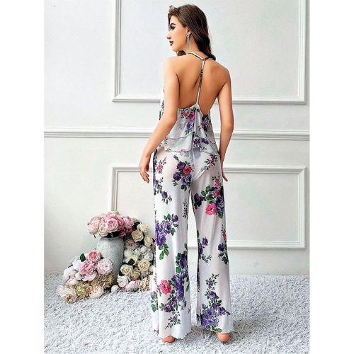 Özel Tasarım Çiçek Desenli Salaş Kesim Şık Sırt Dekolteli 2'li Takım