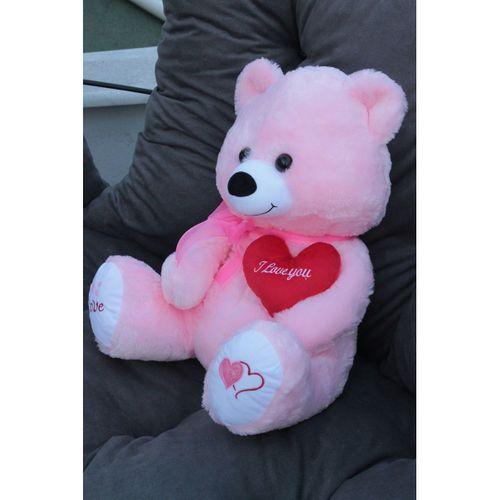 Sevimli Pembe Peluş Ayıcık Kalpli 50 Cm Kaliteli Sevgiliye Hediye
