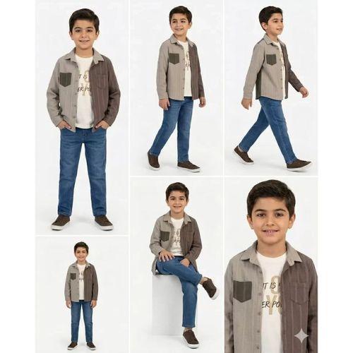 6-11 Yaş Keten Gömlekli 3 Parça Çocuk Takımı