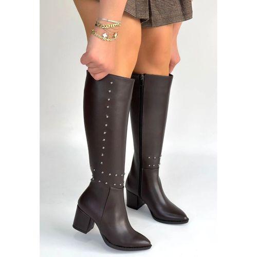 Tiyan Kahverengi Cilt Topuklu Çizme