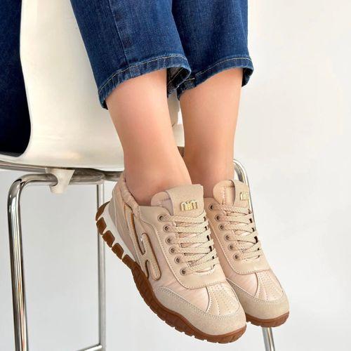 Huer Bej Nubuk Bağcıklı Spor Ayakkabı