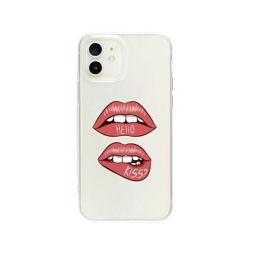 iPhone 12 Mini Hello Kiss Desenli Premium Şeffaf Silikon Kılıf