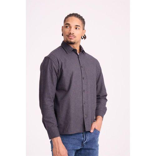 Jonas Ekose Küçük Kareli Relaxed Fit %100 Pamuklu Flanel Kumaş Erkek Gömlek - Kahve