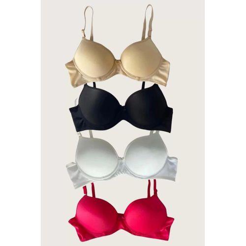 Siyah-beyaz-kırmızı-ten 4'lü İçi Boş Micro Balenli Günlük Tek Desteksiz Sütyen