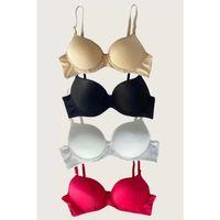 Siyah-beyaz-kırmızı-ten 4'lü İçi Boş Micro Balenli Günlük Tek Desteksiz Sütyen