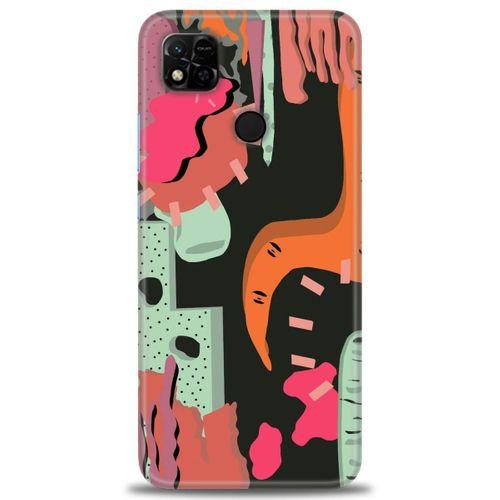 Xiaomi Redmi 10A Kılıf HD Baskılı Kılıf - Turuncu Siyah + Tam Ekran Koruyucu