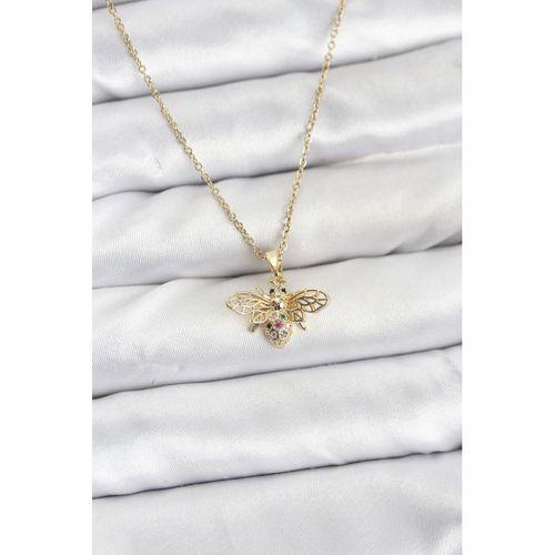 316L Çelik Zincir Gold Renk Sinek Model Zirkon Taşlı Kadın Kolye