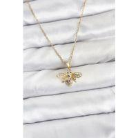 316L Çelik Zincir Gold Renk Sinek Model Zirkon Taşlı Kadın Kolye