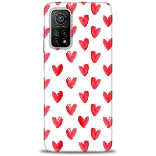 Xiaomi Mi 10T Kılıf HD Baskılı Kılıf - Kırmızı Minik Kalpler + Tam Ekran Koruyucu