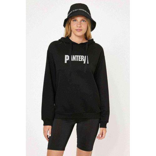Pantera Logo Baskılı Siyah Kadın Kapşonlu Sweatshirt