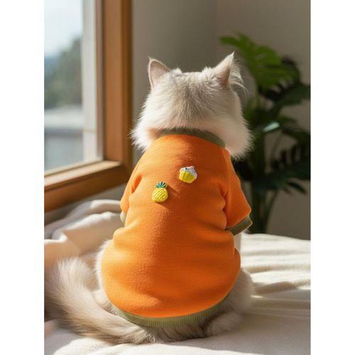 Ice Cream & Pineapple Turuncu Haki Kedi Polar Sweatshirt – Sıcak Tutan Yumuşak Kedi Kıyafeti