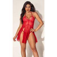 For Dreams 8604 Kırmızı Dantelli Boyundan Askılı Gecelik Takım