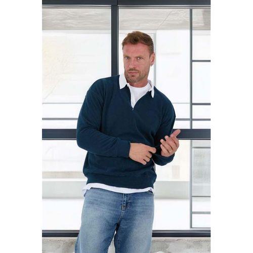 Polo Yaka Selanik Örme Kumaş Erkek Sweatshirt - Prusya Mavisi
