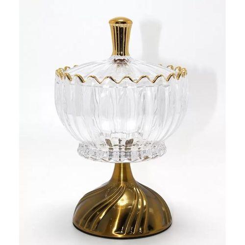 Metal Ayaklı Kristal Cam Şekerlik Gold Detaylı Sunumluk Alk4871
