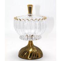 Metal Ayaklı Kristal Cam Şekerlik Gold Detaylı Sunumluk Alk4871
